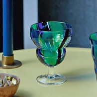 英國LSA Folk豔彩條紋低腳酒杯2入組 (藍綠、230毫升)-FK03