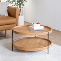 丹麥Tolv Humla 立體邊緣雙層圓形茶几 (橡木、直徑69cm)