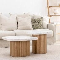 丹麥Tolv 京都園水磨石茶几 (白/橡木)