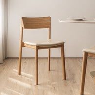 丹麥Tolv Poise典藏實木可堆疊單椅(橡木/米白皮革椅墊)