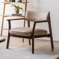 丹麥Tolv Poise扶手實木休閒椅 (橡木/奶茶皮革)