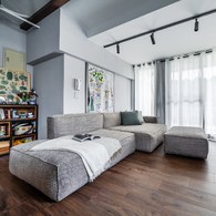 丹麥Tolv Baker積木布面沙發 (右向、混麻深棕)