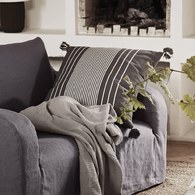 丹麥Tine K Home 流蘇條紋方形靠枕 (灰)