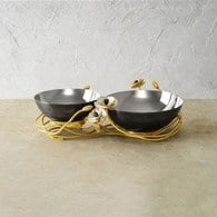 美國Michael Aram 瀲灩銀蓮花雙格點心碟