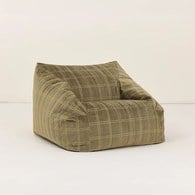 西班牙Nobodinoz Chelsea環保天鵝絨兒童扶手懶骨頭-淺綠檸檬窗格紋