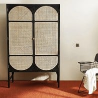 荷蘭HkLiving RETRO藤編田園風多格高櫃(黑)