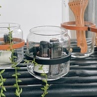 泰國DesignersField 黑色皮革玻璃矮罐