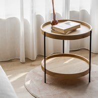 丹麥Tolv Humla 立體邊緣雙層圓形邊桌 (橡木、直徑44cm)