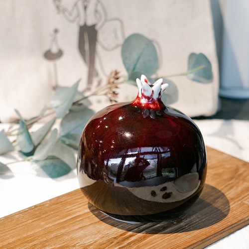 德國BULL＆STEIN 波爾多色陶瓷釉光石榴雕塑 (直徑12公分)