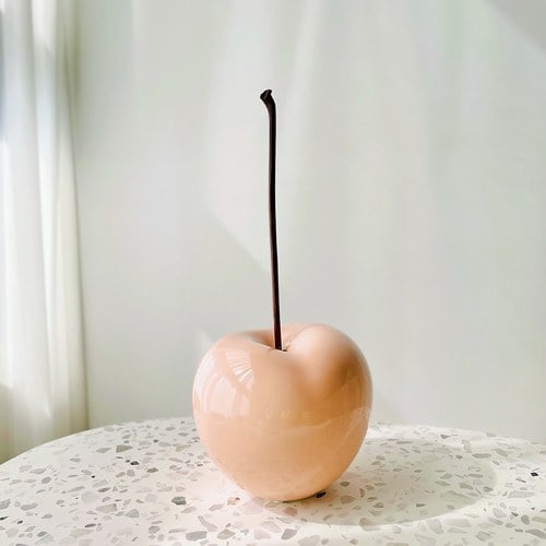 德國BULL＆STEIN 石櫻粉陶瓷釉光櫻桃雕塑 (室內、直徑12公分)