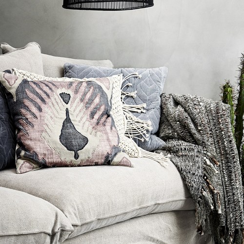 丹麥Lene Bjerre 拓印葉脈純棉靠枕 (50x50公分)