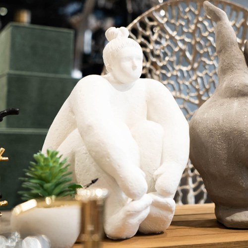 丹麥Lene Bjerre 相撲力士雕塑擺飾 (白、屈膝)