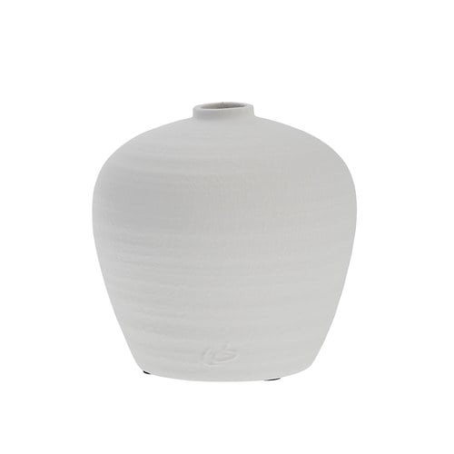 丹麥Lene Bjerre 質樸陶作窄口花器 (白、高21公分)