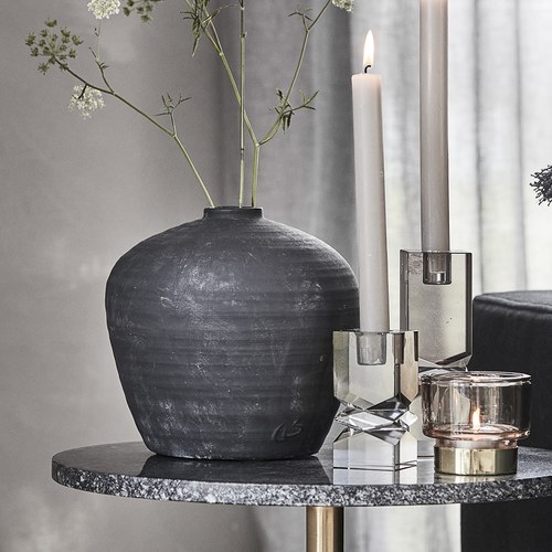 丹麥Lene Bjerre 質樸陶作窄口花器 (黑、高21公分)