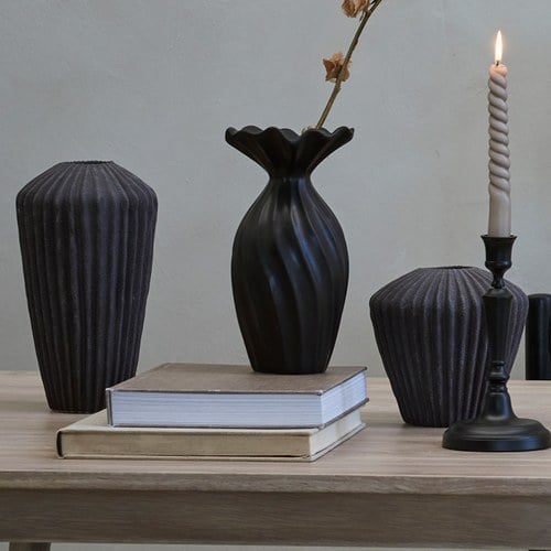 丹麥Lene Bjerre 復古刻紋花器 (深灰、高26.5公分)