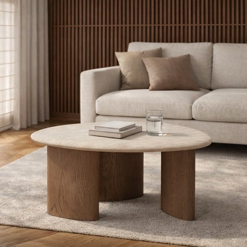 丹麥Natadora KORA科拉島嶼茶几 (洞石/拿鐵橡木/高32公分)