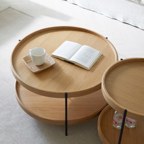 丹麥Tolv Humla 立體邊緣雙層圓形茶几 (橡木、直徑69cm)