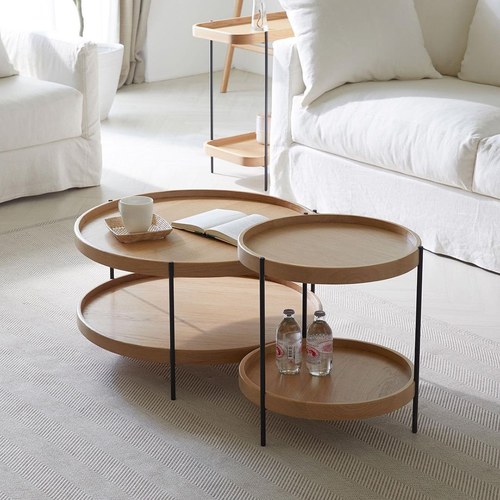 丹麥Tolv Humla 立體邊緣雙層圓形茶几 (橡木、90cm)