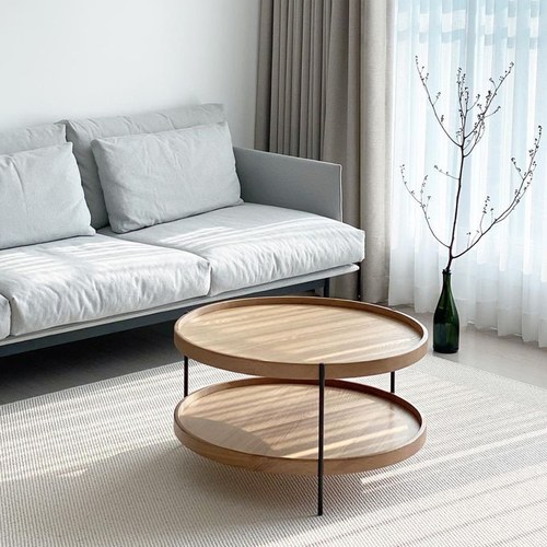 丹麥Tolv Humla 立體邊緣雙層圓形茶几 (橡木、90cm)