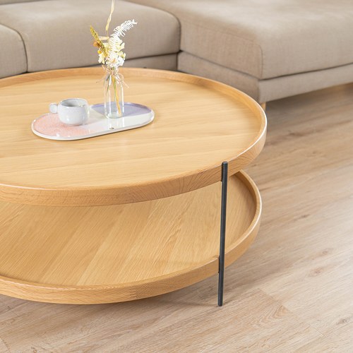 丹麥Tolv Humla 立體邊緣雙層圓形茶几 (橡木、90cm)