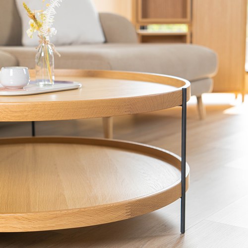 丹麥Tolv Humla 立體邊緣雙層圓形茶几 (橡木、90cm)