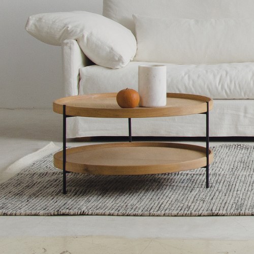 丹麥Tolv Humla 立體邊緣雙層圓形茶几 (橡木、90cm)