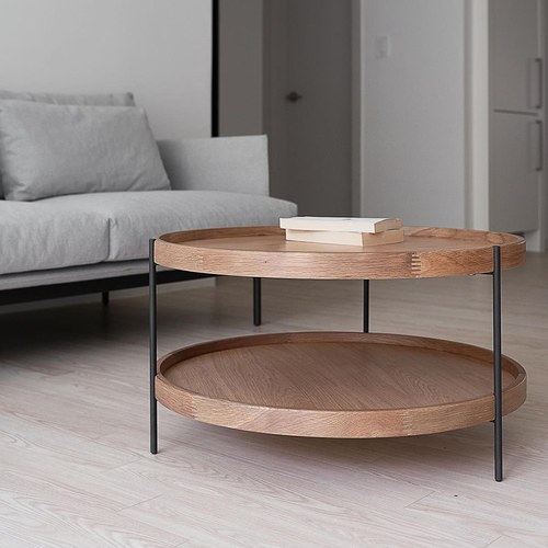 丹麥Tolv Humla 立體邊緣雙層圓形茶几 (橡木、90cm)