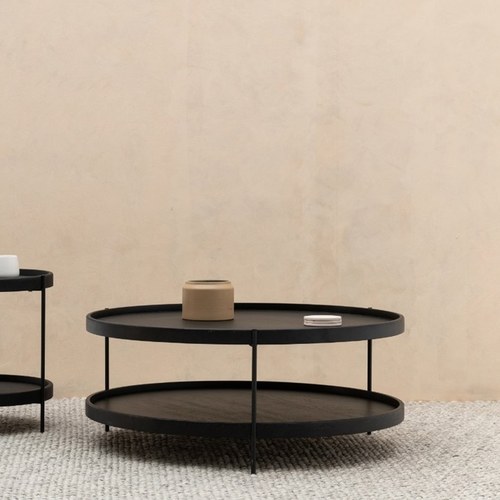 丹麥Tolv Humla 立體邊緣雙層圓形茶几 (黑、直徑90cm)