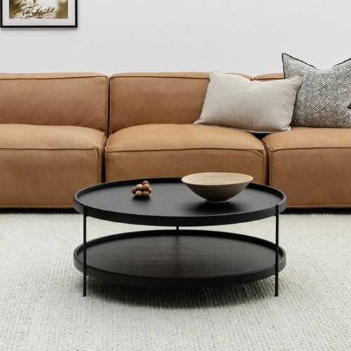 丹麥Tolv Humla 立體邊緣雙層圓形茶几 (黑、直徑90cm)