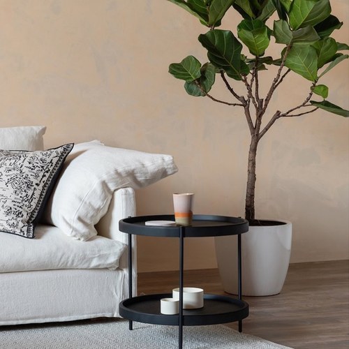 丹麥Tolv Humla 立體邊緣雙層圓形邊桌 (黑、直徑44cm)