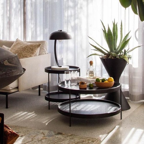丹麥Tolv Humla 立體邊緣雙層圓形邊桌 (黑、直徑44cm)
