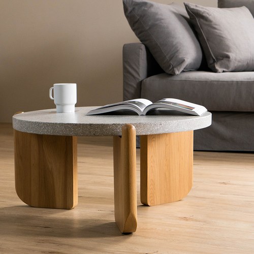 丹麥Tolv 水磨石面圓形茶几 (暖灰)