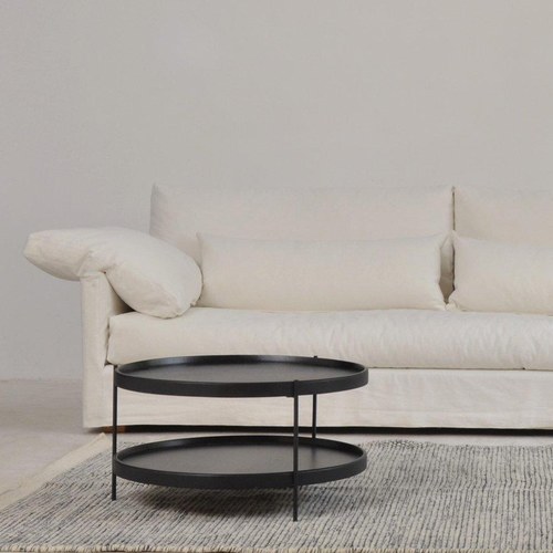 丹麥Tolv Humla 立體邊緣雙層圓形茶几 (黑、直徑69cm)