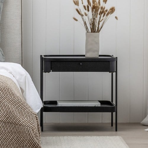 丹麥Tolv Humla 立體邊緣雙層方形邊桌 (黑)