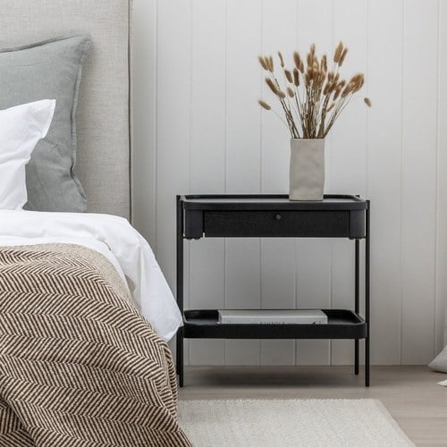 丹麥Tolv Humla 立體邊緣雙層方形收納邊桌 (黑)