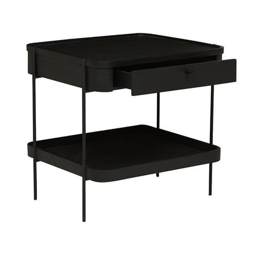 丹麥Tolv Humla 立體邊緣雙層方形收納邊桌 (黑)