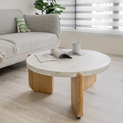 丹麥Tolv 水磨石面圓形茶几(白)
