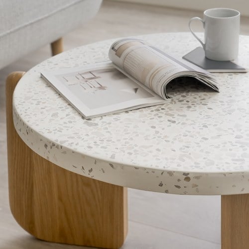 丹麥Tolv 水磨石面圓形茶几(白)