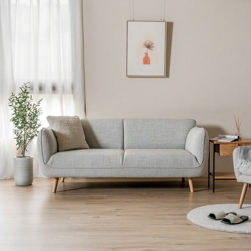 丹麥Tolv 柔軟線條布面三人沙發 (米灰)