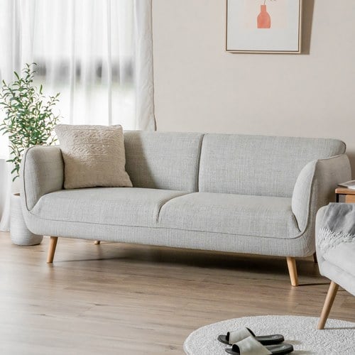 丹麥Tolv 柔軟線條布面三人沙發 (米灰)