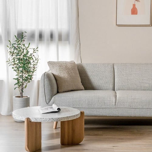 丹麥Tolv 柔軟線條布面三人沙發 (米灰)