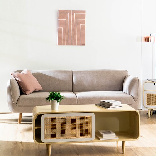 丹麥Tolv 柔軟線條布面2.5人沙發 (米灰)