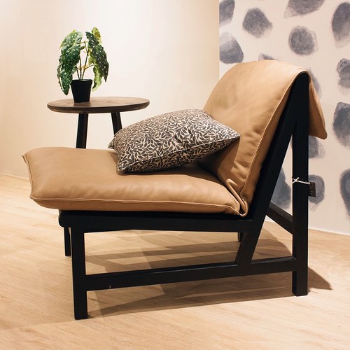 丹麥Tolv 編織網狀斜邊休閒皮革躺椅(淺灰)