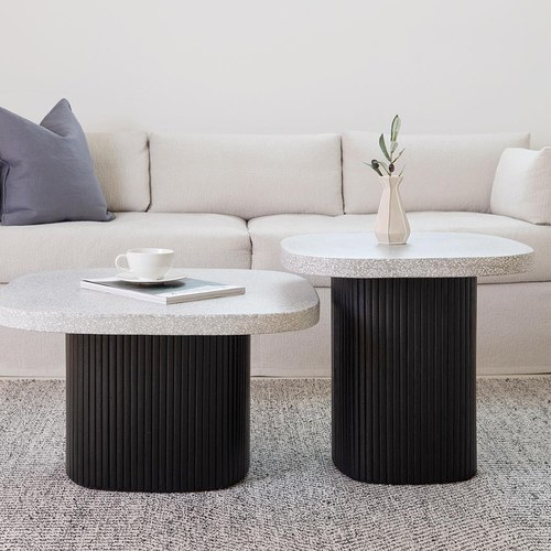 丹麥Tolv 京都園水磨石茶几 (灰/黑)