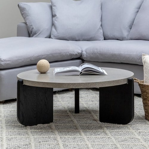 丹麥Tolv 水磨石面圓形茶几 (黑)