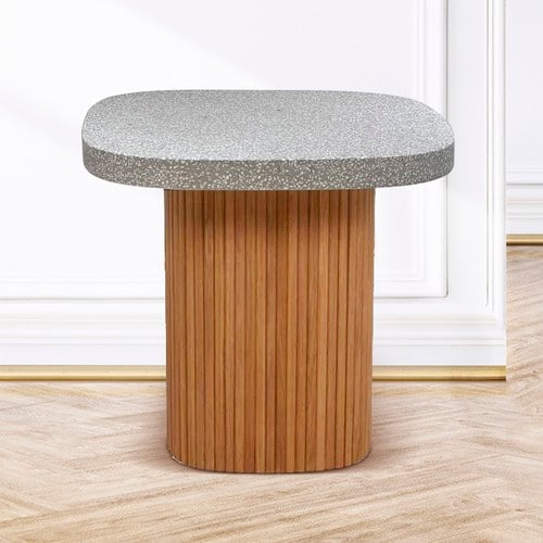 丹麥Tolv 京都園水磨石茶几 (灰/橡木、55公分)