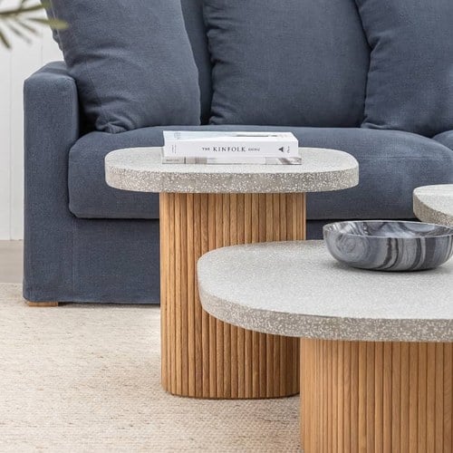 丹麥Tolv 京都園水磨石茶几 (灰/橡木、55公分)