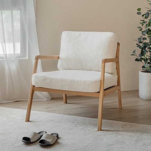 丹麥Tolv 斜背布面休閒椅 (棉麻米)