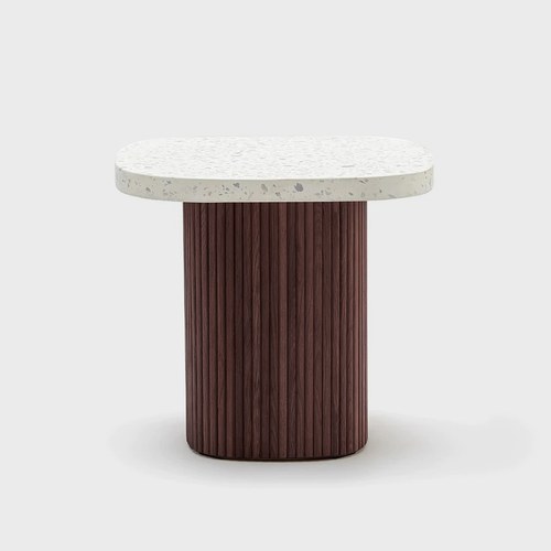 丹麥Tolv 京都園水磨石茶几 (白/深橡木)