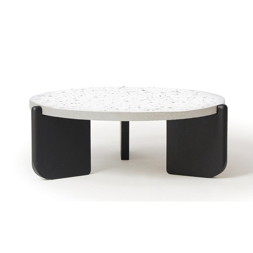 丹麥Tolv 水磨石面圓形茶几 (黑腳/白面、直徑70公分)